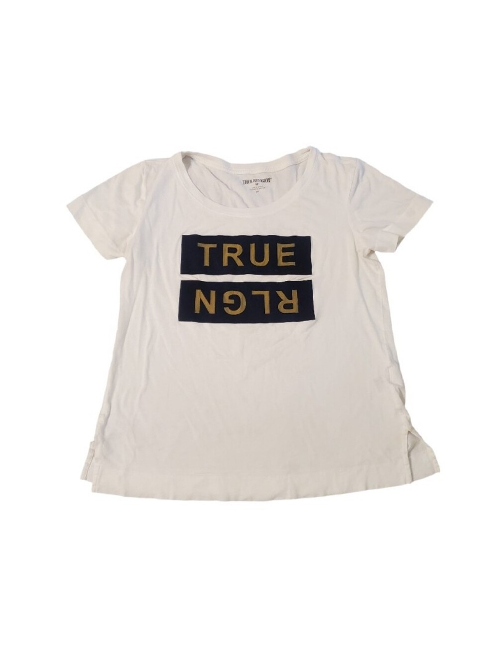 True Religion Women's White Metallic Flock Box Logo T-shirt Small